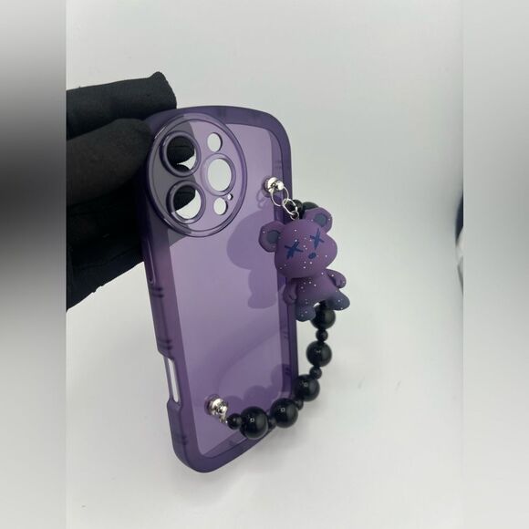 COPY - Purple Teddy Charm I-Phone 16 Case with Beaded Handle - Picture 7 of 8